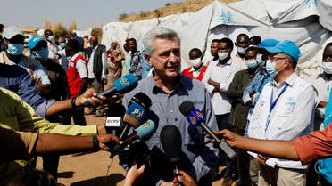 The United Nations High Commissioner for Refugees (UNHCR) Filippo Grandi during his visit to the Um Rakuba refugee camp which houses Ethiopian refugees on the Sudan-Ethiopia border, Sudan, November 28, 2020. (Reuters/Baz Ratner)