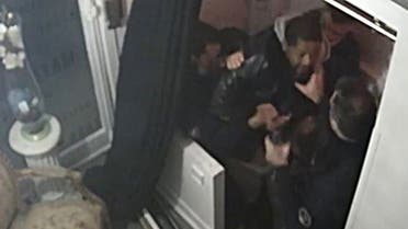 In this file video grab taken on November 27, 2020 from an AFP video shows CCTV camera footage, widely distributed on social networks, shows producer Michel Zecler being beaten up by police officers in Paris. (Michel Zecler/GS Group/AFP)
