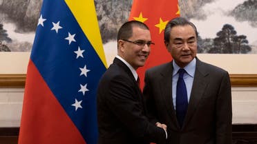 Venezuela's FM Jorge Arreaza, left, meets with Chinese Foreign Minister Wang Yi in Beijing, Jan. 16, 2020. (AP)