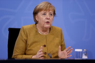 German Chancellor Angela Merkel addresses a news conference following a video conference with Germany's state premiers on extending coronavirus restrictions at the Chancellery in Berlin, Germany November 25, 2020. (Odd Andersen/Pool via Reuters)