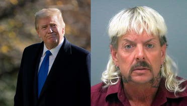 US President Donald Trump, left, and imprisoned Tiger King star Joe Exotic, right. (AP)