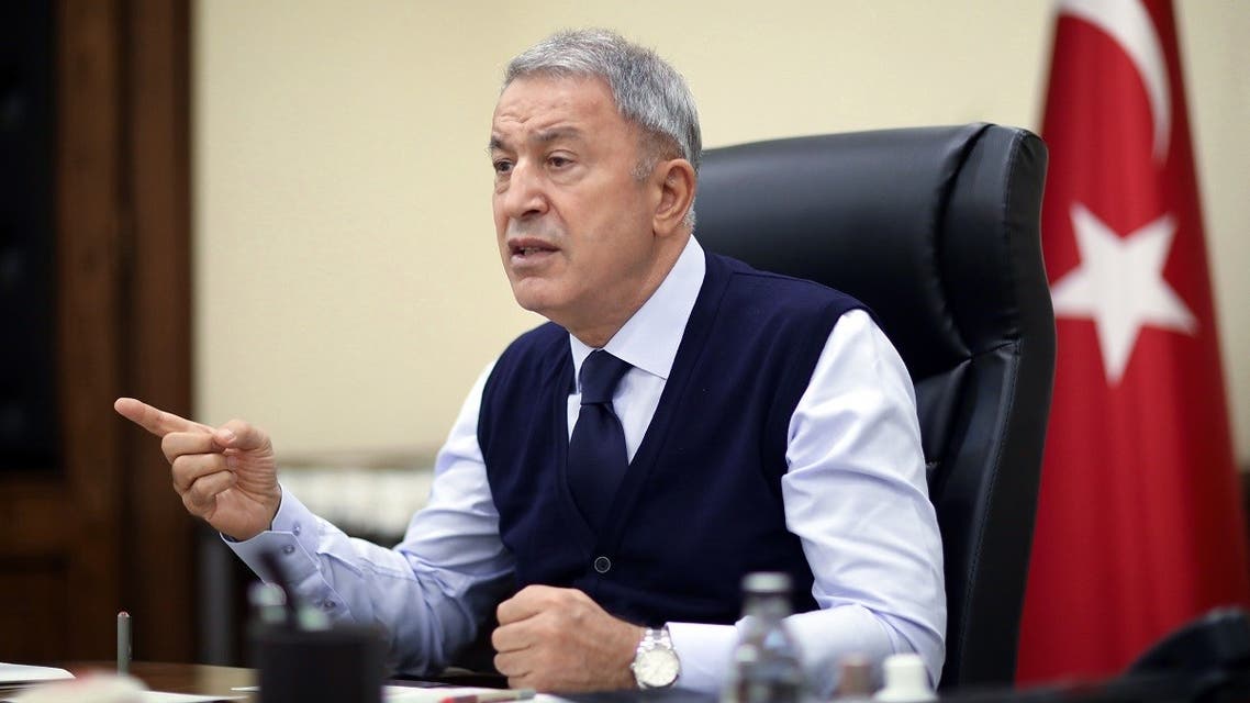 Turkish National Defense Minister Hulusi Akar speaks during a teleconference with senior military officials, Ankara, October 05, 2020. (Adem Altan/Pool/AFP)