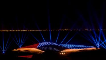 The region's first solar-powered light show is put on at the new Bee'ah headquarters in celebration of the UAE's 49th National Day. (Screengrab: WAM)