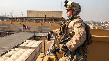 A US Marine reinforcing the Baghdad Embassy Compound in Iraq, Jan. 3, 2020. (AFP)