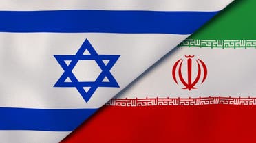 Israel Iran national flags. News, reportage, business background. 3D illustration stock photo