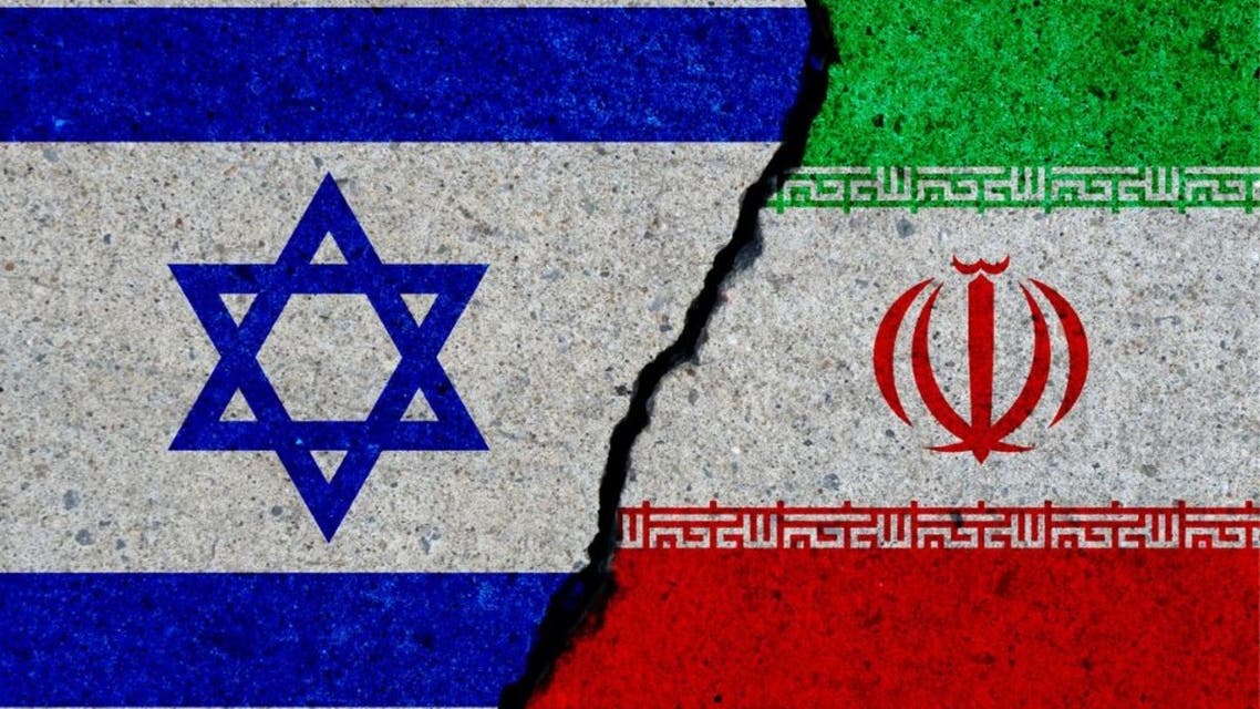 Israel Iran national flags. News, reportage, business background. 3D illustration stock photo