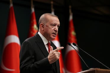 Turkish President Tayyip Erdogan talks during a news conference following a cabinet meeting in Ankara, Turkey, November 30, 2020. (Reuters)