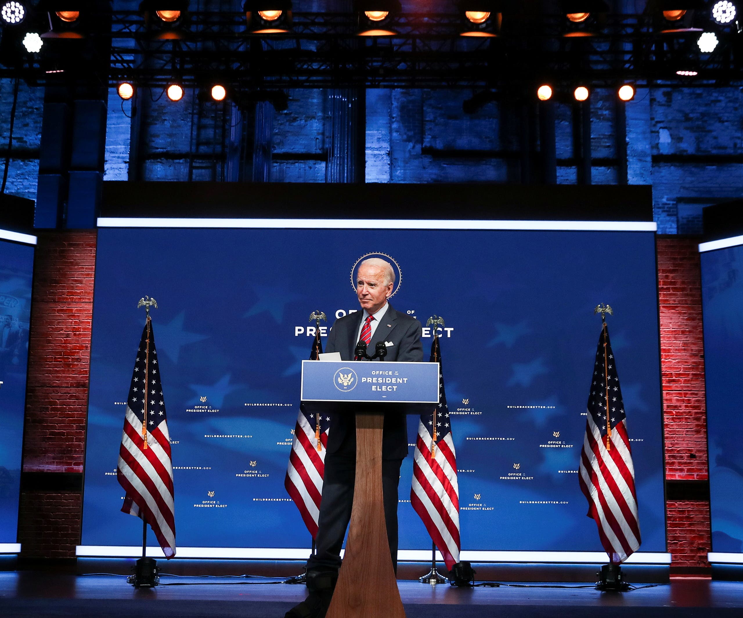 الرئيس الأميركي المنتخب جو بايدن خلال خطابه مساء الجمعة