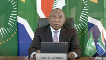 This video grab taken on May 18, 2020 from the website of the World Health Organization shows South African President Cyril Ramaphosa delivering a speech via video link amid the COVID-19 pandemic, caused by the novel coronavirus. (World Health Organization/AFP)