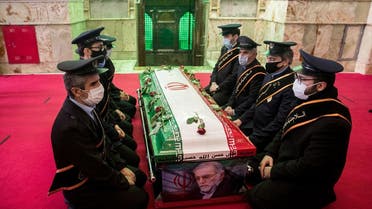 Body of slain top Iranian nuclear scientist during burial ceremony. (Reuters)