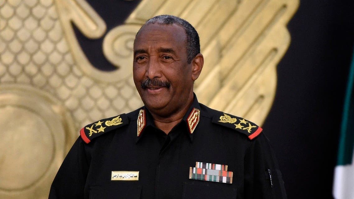 Lieutenant-General Abdel Fattah Abdelrahman al-Burhan, Sudan’s Head of Transitional Military Council meets with Bahraini aid officials (not seen) are pictured in Sudan capital Khartoum on September 15, 2020. (AFP)