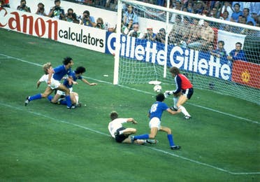 Paolo Rossi scores a goal for Italy in the 1982 FIFA World Cup Final against Germany in Spain. (Reuters)