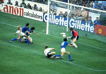 Paolo Rossi scores a goal for Italy in the 1982 FIFA World Cup Final against Germany in Spain. (Reuters)
