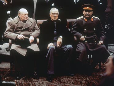 In this Feb. 4, 1945, file photo, from left, British Prime Minister Winston Churchill, US President Franklin Roosevelt and Soviet Premier Josef Stalin as they sit on the patio of Livadia Palace, Yalta, Crimea. (AP)
