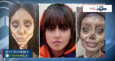 An image grab from footage obtained from Iranian State TV IRIB on October 24, 2019 shows a reproduction of pictures posted by Iranian Intagrammer Sahar Tabar of herself before (C) and after. (AFP/HO/IRIB)