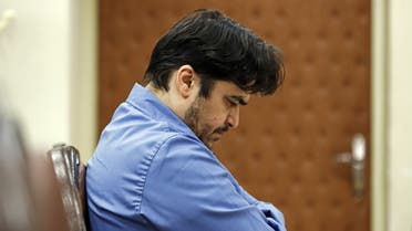 Ruhollah Zam during his trial at Iran's Revolutionary Court in Tehran on June 2, 2020. (AFP)