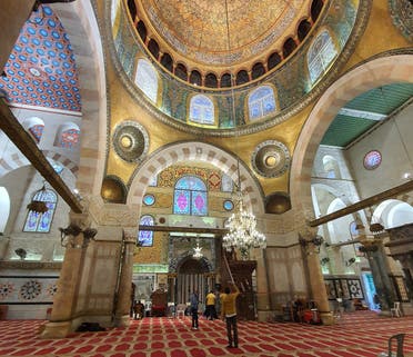 Emiratis take photos of a mosque in the Al Aqsa compound in East Jerusalem. (Supplied)