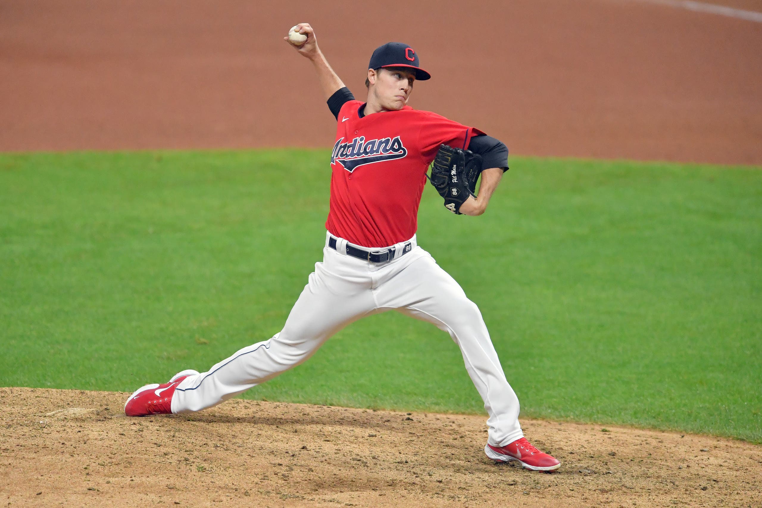 Relief pitcher Phil Maton #88 of the Cleveland Indians pitches during the seventh inning against the Pittsburgh Pirates at Progressive Field on September 25, 2020 in Cleveland, Ohio. (AFP)