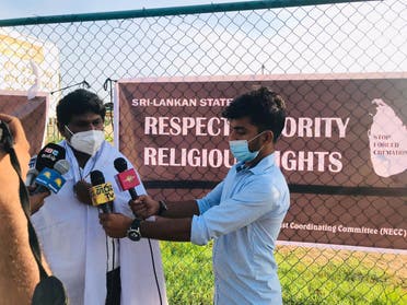 Protesters in support of minority rights in Sri Lanka are interviewed. (Supplied)