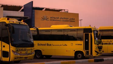 Closed school and yellow school buses parked in Abu Dhabi during coronavirus pandemic. (iStock)