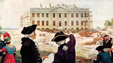 لوحة تجسد عملية تشييد البيت الأبيض عام 1792