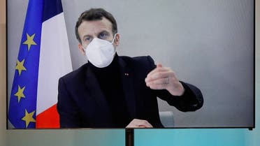 French President Macron, tested positive for coronavirus, talks by video conference in Paris. (Reuters)