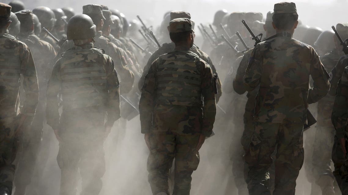 Afghan National Army (ANA) officers march during a training exercise at the Kabul Military Training Centre in Afghanistan in this October 7, 2015 file photo. (Reuters/Ahmad Masood/Files)