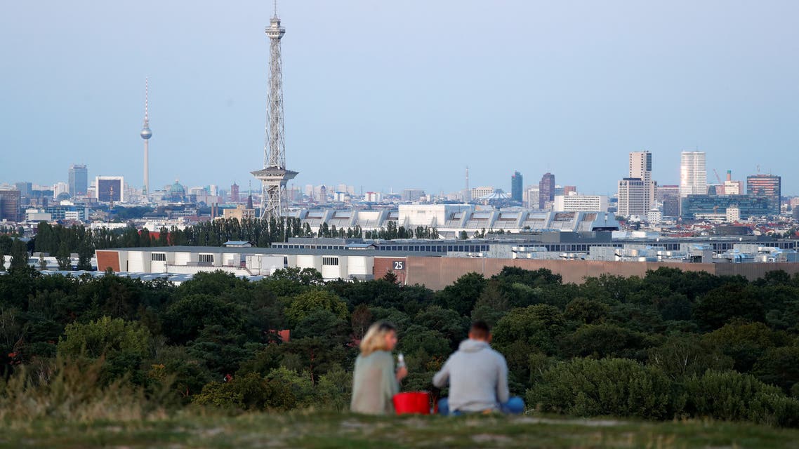 The city's skyline is pictured with the TV tower (Fernsehturm) and radio tower (Funkturm) during the early evening in Berlin, Germany, August 19, 2019. (Reuters)