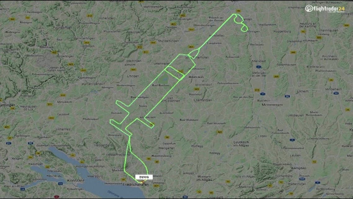 A screengrab of the syringe-shaped route showed up on internet site flightradar24. (FlightRadar24.com/Samy Kramer via Reuters)