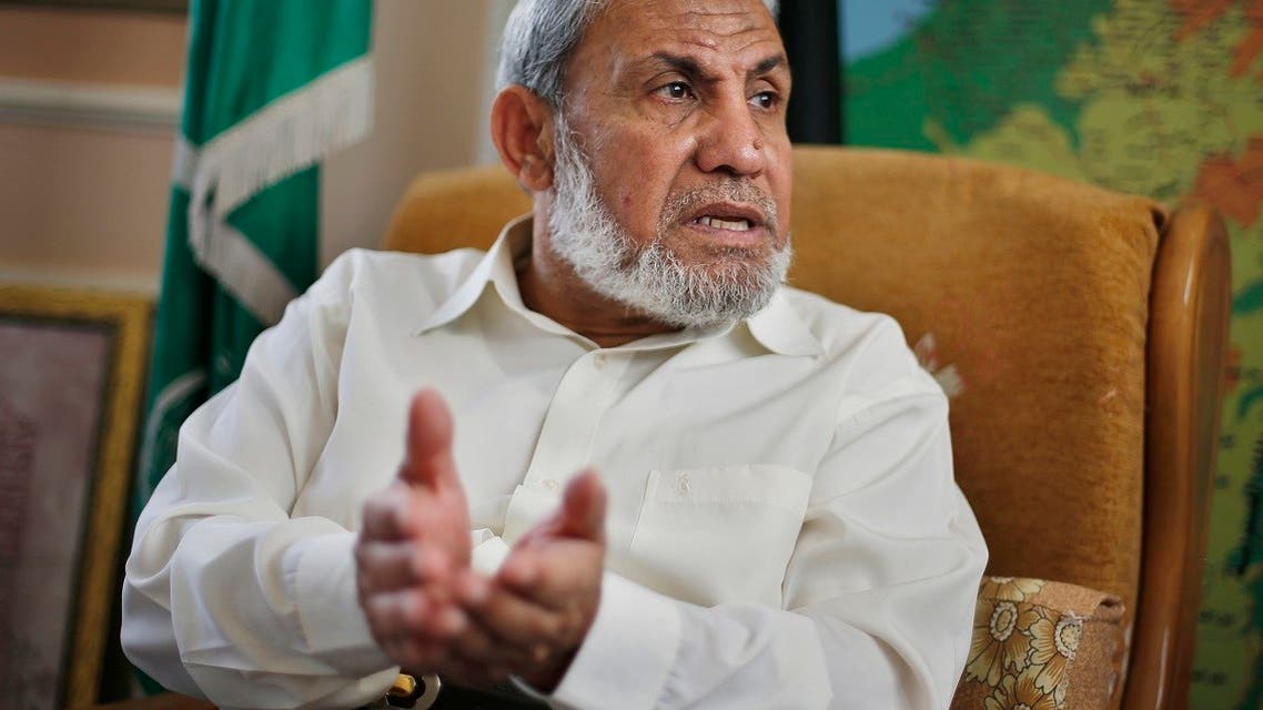 Veteran Hamas strategist Mahmoud Al-Zahar gestures during an interview with Reuters at his house in Gaza City. (Reuters)