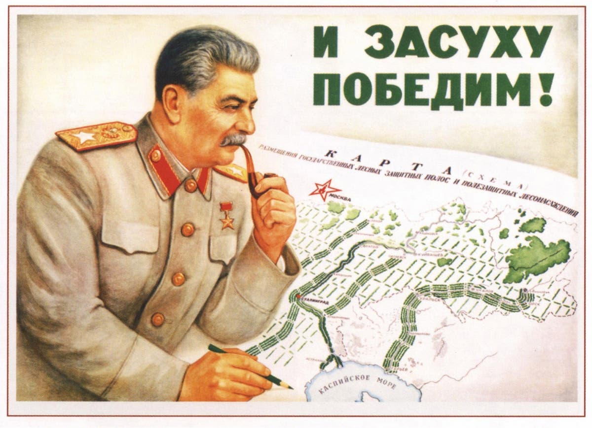 A propaganda image of Stalin during the creation of his mega projects