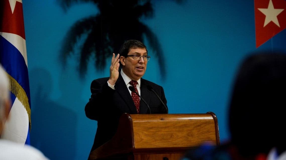 Cuban Foreign Affairs Minister Bruno Rodriguez speaks during a press conference to denounce the intensification of the United States blockade despite the Covid-19 coronavirus pandemic, in Havana, on October 22, 2020. (AFP)
