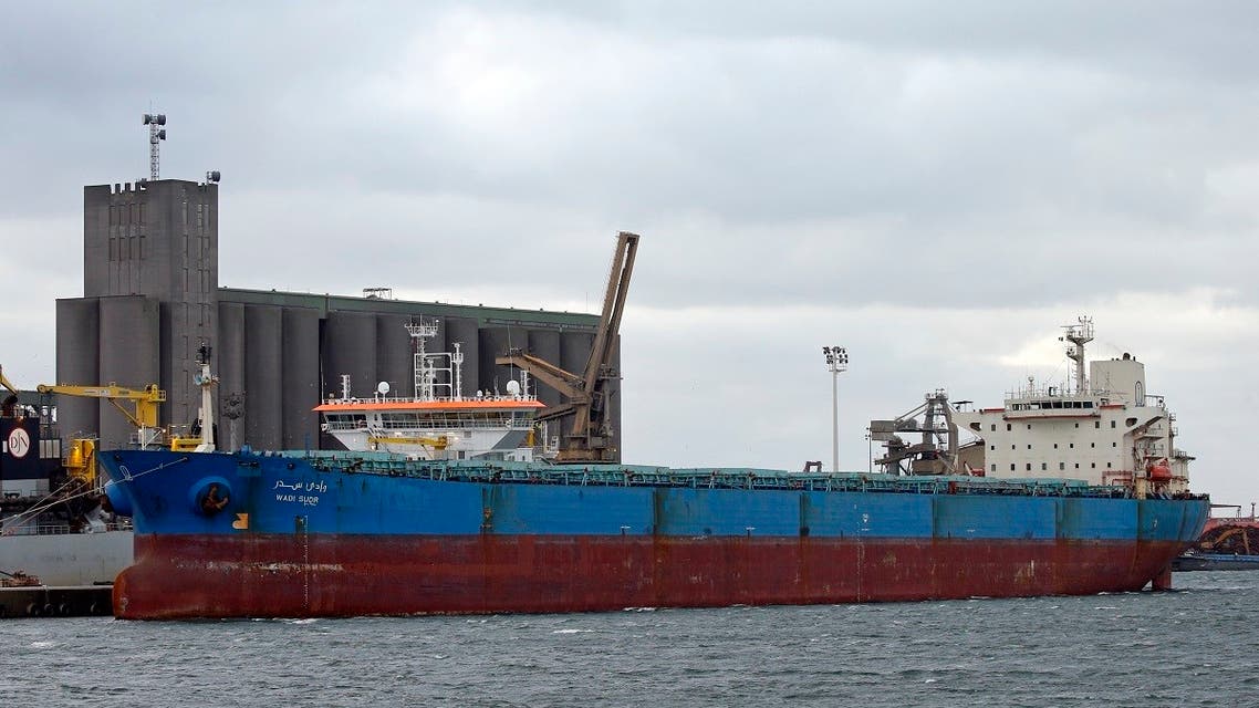 A cargo ship is moored in the harbor of Dunkirk, northern France. (Reuters)