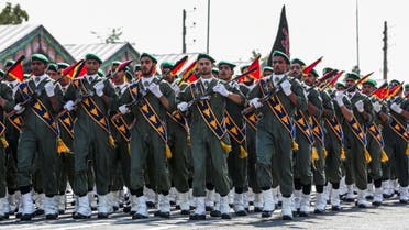 A handout picture provided by the Iranian presidency on September 22, 2019 shows members of Iran's Islamic Revolutionary Guard Corps (IRGC) marching. (AFP)