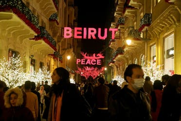 A sign reading Beirut is seen among Christmas decorations in downtown Beirut. (Reuters)