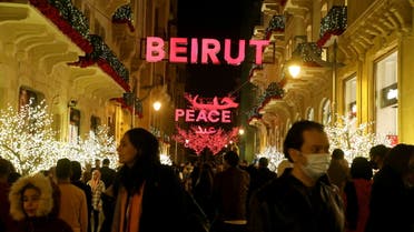 A sign reading Beirut is seen among Christmas decorations in downtown Beirut. (Reuters)