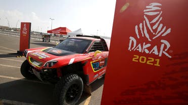 The car of JLT Racing's Jean-Luc Pisson and Co-Driver Valentin Sarreaud as teams prepare for the start of the Dakar rally. (Reuters)