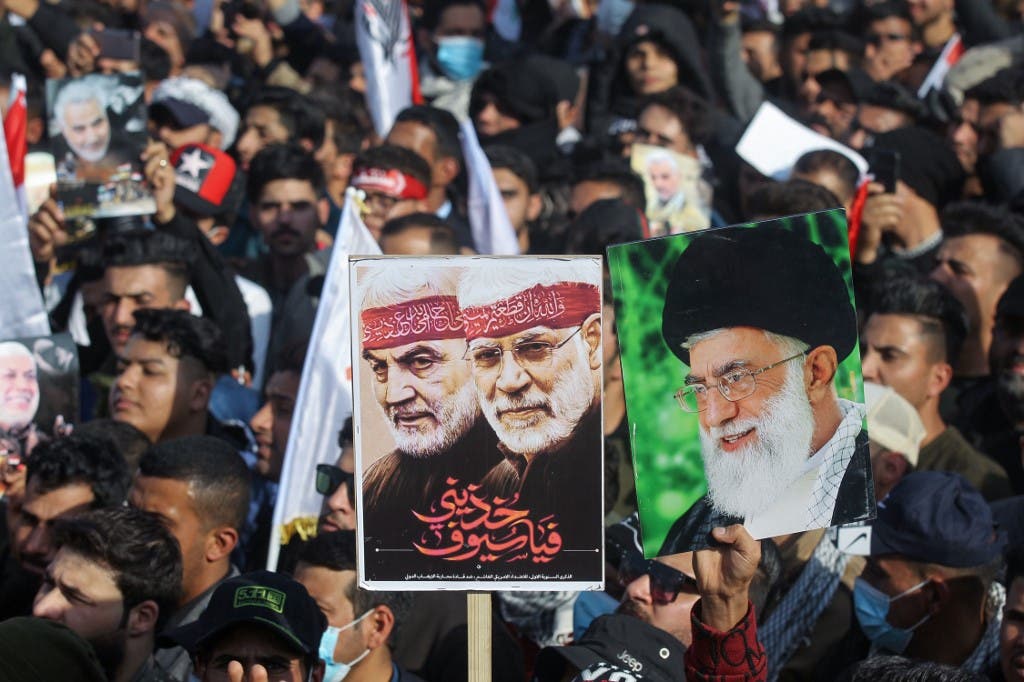 موالو الحشد الشعبي في تظاهرة لإحياء ذكرى سليماني في بغداد 3 يناير 2021