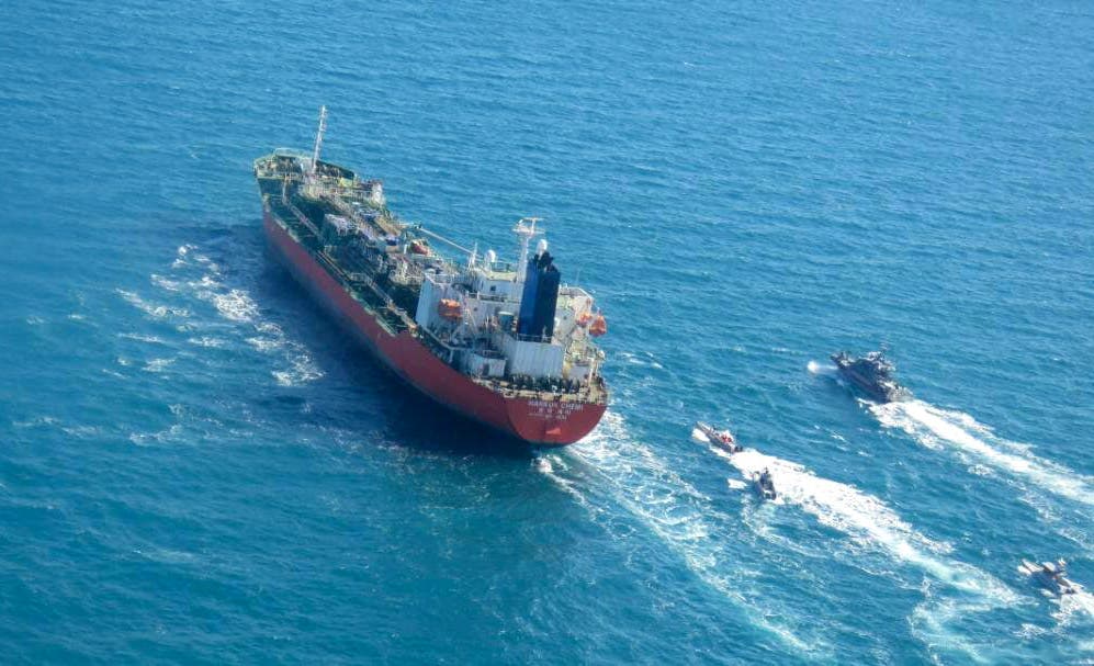 سفينة كوريا الجنوبية المحتجزة من قبل الحرس الثوري الإيراني (فرانس برس)