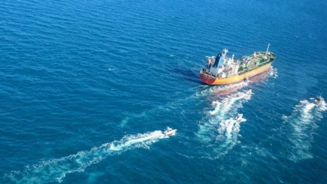 South Korean-flagged tanker being escorted by Iran's Revolutionary Guards (Tasnim News Agency)