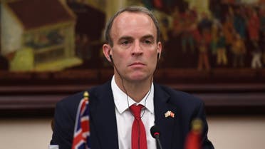 Britain’s Foreign Secretary Dominic Raab attends a meeting with his Vietnamese counterpart Pham Binh Minh at the Government Guesthouse in Hanoi on September 30, 2020. (Nhac Nguyen/AFP)