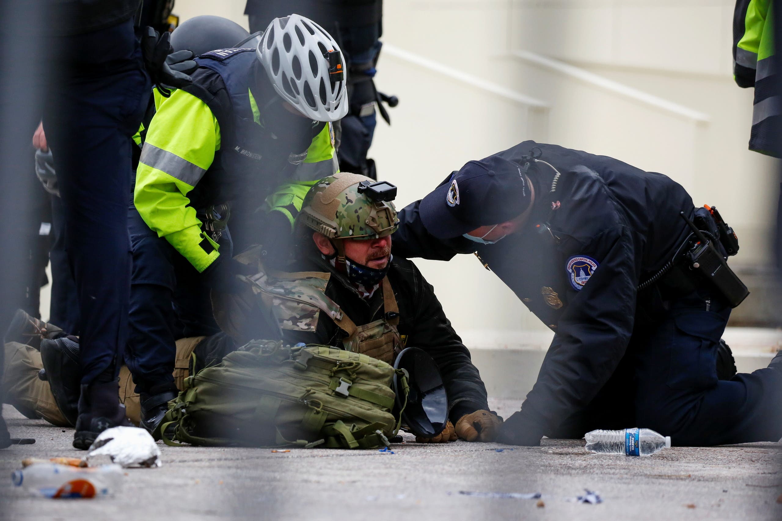 A policeman injured in riots around the Capitol (Reuters)