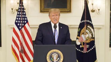 US President Donald Trump gives an address, a day after his supporters stormed the US Capitol in Washington, US, in this still image taken from video provided on social media on January 8, 2021. (Reuters)