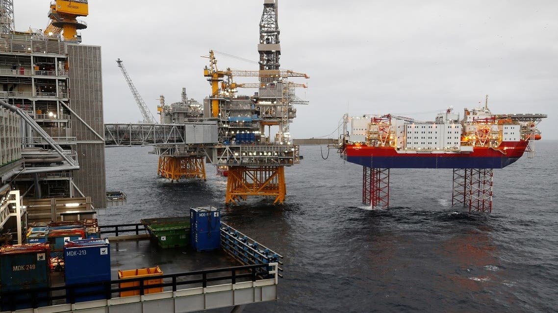 Equinor’s Johan Sverdrup oilfield platforms and accommodation jack-up rig Haven are pictured in the North Sea, Norway. (File photo: Reuters)
