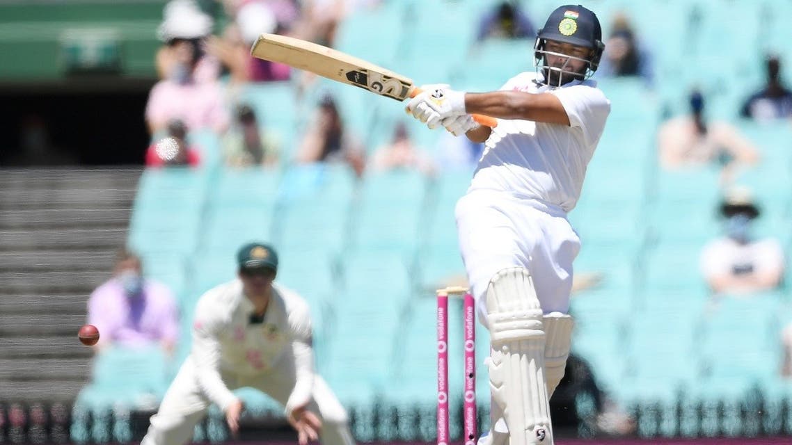 Rishabh Pant of India hits for 4 runs during the final day of the third test match between Australia and India at the SCG, Sydney, Australia, on January 11, 2021. (Reuters)