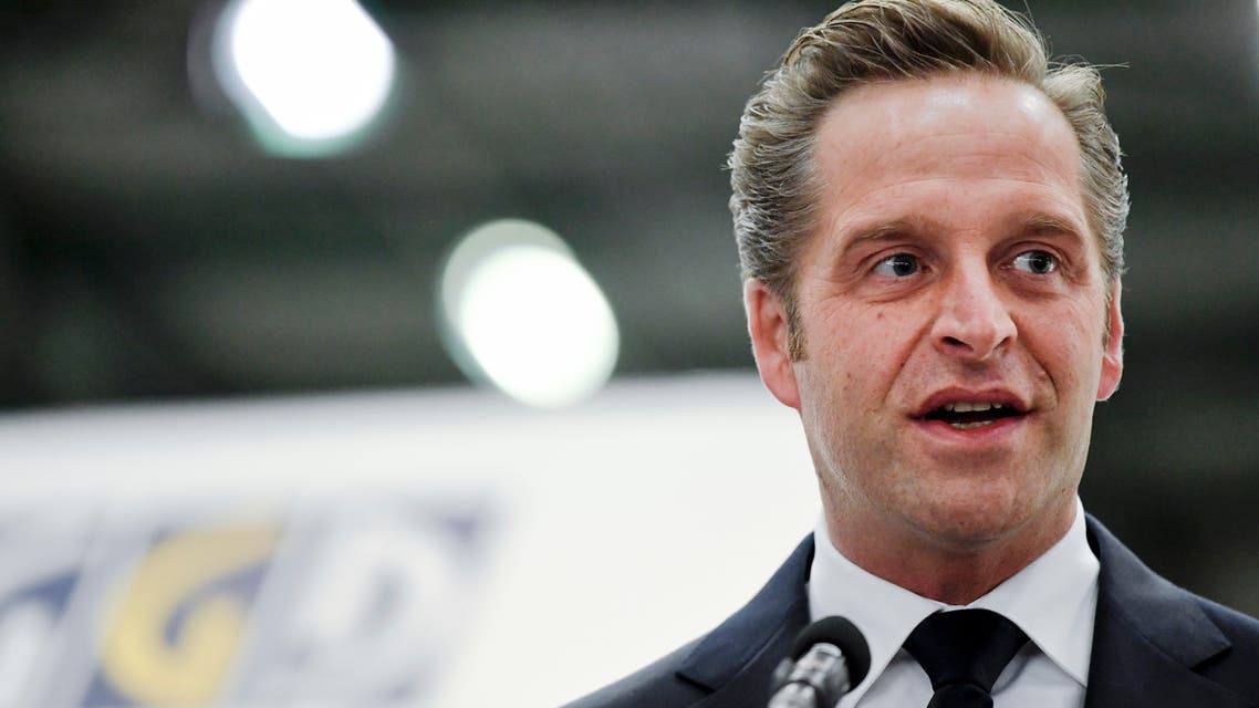 Netherland's Health Minister Hugo De Jonge speaks before the first shot of the Pfizer-BioNTech coronavirus vaccine is administered at a mass vaccination center in Veghel, Netherlands. (AP)