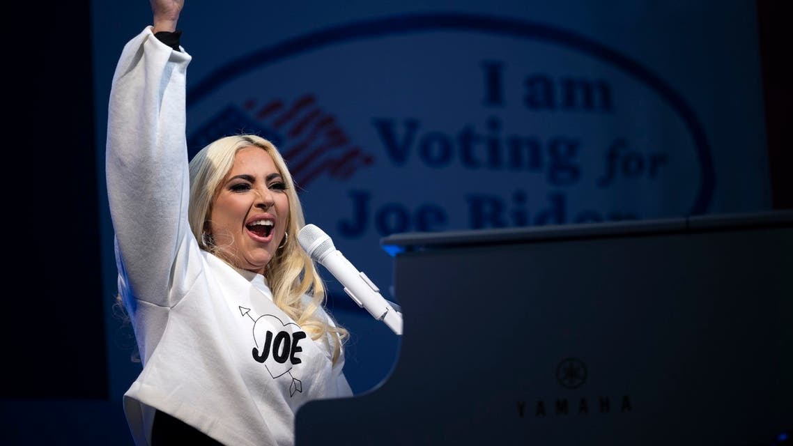 US singer Lady Gaga performs prior to Democratic presidential candidate Joe Biden speaking during a Drive-In Rally at Heinz Field in Pittsburgh, Pennsylvania, on November 2, 2020. 
