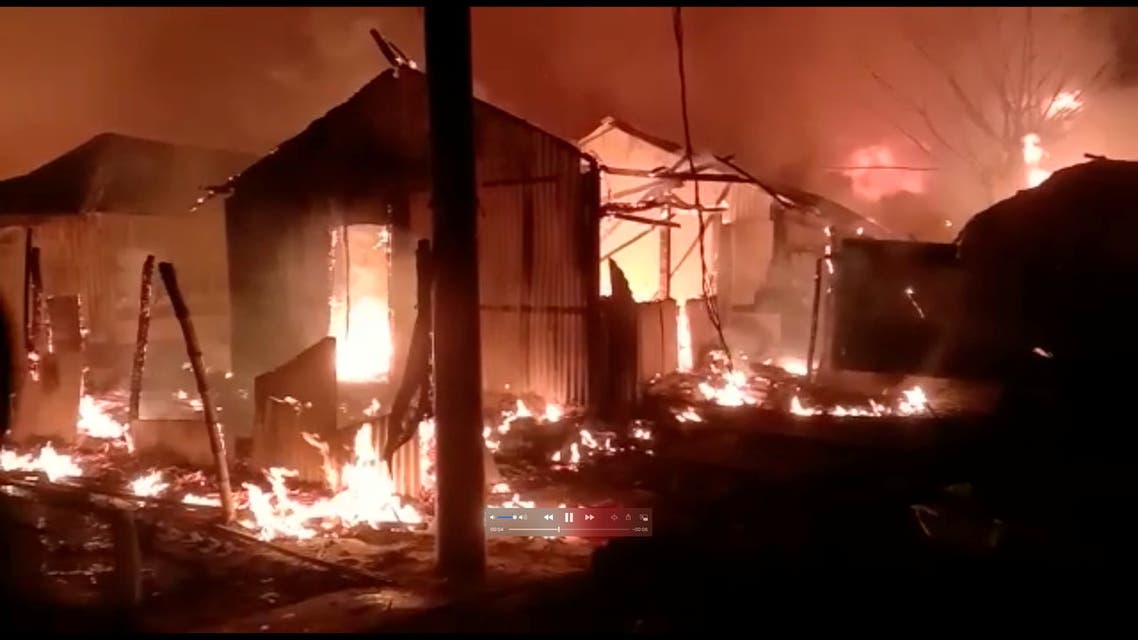 A general view during a fire outbreak in Rohingya refugee camp, in Cox's Bazar, Bangladesh January 14, 2021 in this still image obtained from a video. Mohammed Arakani/Handout via REUTERS THIS IMAGE HAS BEEN SUPPLIED BY A THIRD PARTY. MANDATORY CREDIT. NO RESALES. NO ARCHIVES.