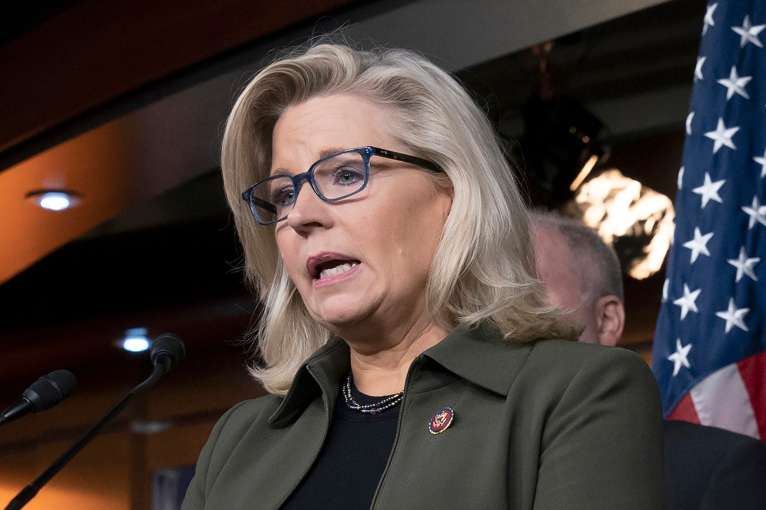 A file photo shows Rep. Liz Cheney, R-Wyo., speaks with reporters at the Capitol in Washington. (AP)