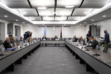 A general view of the talks between the rival factions in the Libya conflict at the United Nations offices in Geneva, Switzerland October 20, 2020 . (Reuters)